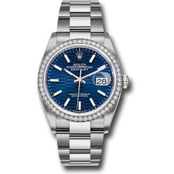  *Pre-Owned* Rolex White Rolesor Datejust 36 Watch - Diamond Bezel - Bright Blue Fluted Motif Index Dial - Oyster Bracelet