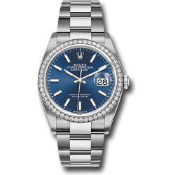  *Pre-Owned* Rolex Steel Datejust 36 Watch - Diamond Bezel - Blue Index Dial - Oyster Bracelet