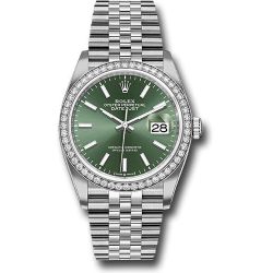  *Pre-Owned* Rolex White Rolesor Datejust 36 Watch - Diamond Bezel - Mint Green Index Dial - Jubilee Bracelet