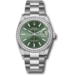  *Pre-Owned* Rolex White Rolesor Datejust 36 Watch - Diamond Bezel - Mint Green Index Dial - Oyster Bracelet