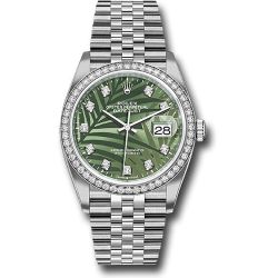  *Pre-Owned* Rolex White Rolesor Datejust 36 Watch - Diamond Bezel - Olive Green Palm Motif Diamond 6 Dial - Jubilee Bracelet