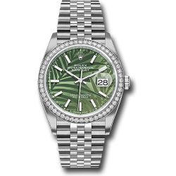  *Pre-Owned* Rolex White Rolesor Datejust 36 Watch - Diamond Bezel - Olive Green Palm Motif Index 6 Dial - Jubilee Bracelet
