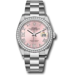  *Pre-Owned* Rolex Steel Datejust 36 Watch - Diamond Bezel - Pink Diamond Roman VI and IX Dial - Oyster Bracelet