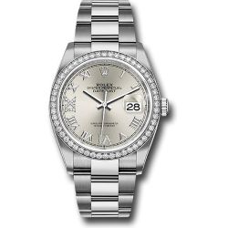  *Pre-Owned* Rolex Steel Datejust 36 Watch - Diamond Bezel - Silver Diamond Roman VI and IX Dial - Oyster Bracelet