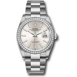  *Pre-Owned* Rolex Steel Datejust 36 Watch - Diamond Bezel - Silver Index Dial - Oyster Bracelet