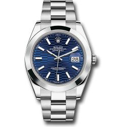  *Pre-Owned* Rolex Oystersteel Datejust 41 Watch - Smooth Bezel - Bright Blue Fluted Motif Index Dial - Oyster Bracelet