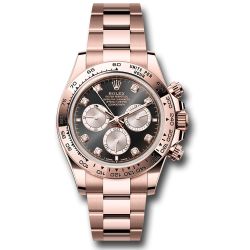  *Pre-Owned* Rolex Everose Gold Cosmograph Daytona Watch - Fixed Bezel - Black And Sundust Diamond Dial - Oyster Bracelet
