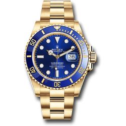  *Pre-Owned* Rolex Yellow Gold Submariner Date Watch - Blue Bezel - Blue Dial