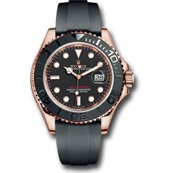  *Pre-Owned* Rolex Everose Gold Yacht-Master 40 Watch - Black Dial - Oysterflex Strap