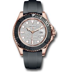 *Pre-Owned* Rolex Everose Gold Yacht-Master 40 Watch - Diamond Paved Dial - Oysterflex Strap