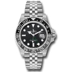  *Pre-Owned* Rolex Oystersteel GMT-Master II Watch - Bidirectional Rotatable Black and Grey Bezel - Black Dial - Jubilee Bracelet
