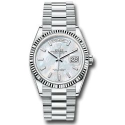  *Pre-Owned* Rolex Platinum Day-Date 36 Watch - Fluted Bezel - White Mother-Of-Pearl Dial - President Bracelet