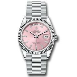  *Pre-Owned* Rolex Platinum Day-Date 36 Watch - Fluted Bezel - Pink Dial - President Bracelet