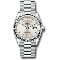  *Pre-Owned* Rolex Platinum Day-Date 36 Watch - Fluted Bezel - Silver Index Dial - President Bracelet