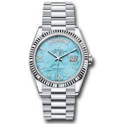  *Pre-Owned* Rolex Platinum Day-Date 36 Watch - Fluted Bezel - Turquoise Diamond Index Roman 9 Dial - President Bracelet