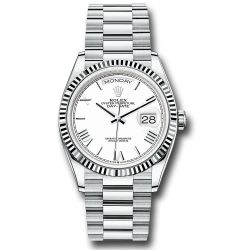  *Pre-Owned* Rolex Platinum Day-Date 36 Watch - Fluted Bezel - White Roman Dial - President Bracelet