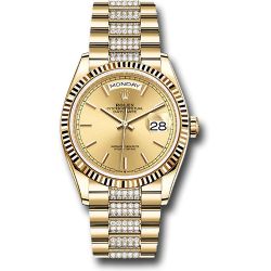  *Pre-Owned* Rolex Yellow Gold Day-Date 36 Watch - Fluted Bezel - Champagne Index Dial - Diamond President Bracelet