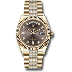  *Pre-Owned* Rolex Yellow Gold Day-Date 36 Watch - Fluted Bezel - Dark Grey Diamond Dial - Diamond President Bracelet