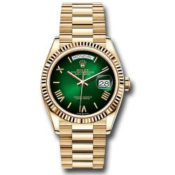  *Pre-Owned* Rolex Yellow Gold Day-Date 36 Watch - Fluted Bezel - Green OmbrÃ© Roman Dial - President Bracelet