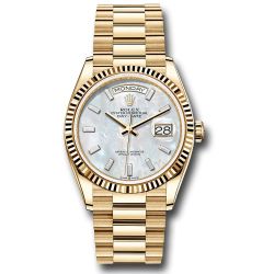  *Pre-Owned* Rolex Yellow Gold Day-Date 36 Watch - Fluted Bezel - White Mother-Of-Pearl Dial - President Bracelet