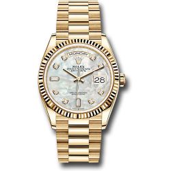  *Pre-Owned* Rolex Yellow Gold Day-Date 36 Watch - Fluted Bezel - Mother-of-Pearl Diamond Dial - President Bracelet