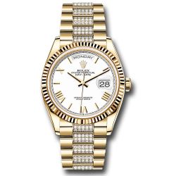  *Pre-Owned* Rolex Yellow Gold Day-Date 36 Watch - Fluted Bezel - White Roman Dial - Diamond President Bracelet