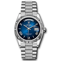  *Pre-Owned* Rolex White Gold Day-Date 36 Watch - Fluted Bezel - Blue OmbrÃ© Roman Dial - Diamond President Bracelet