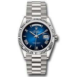  *Pre-Owned* Rolex White Gold Day-Date 36 Watch - Fluted Bezel - Blue OmbrÃ© Roman Dial - President Bracelet