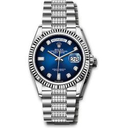  *Pre-Owned* Rolex White Gold Day-Date 36 Watch - Fluted Bezel - Blue OmbrÃ© Diamond Dial - Diamond President Bracelet