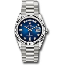  *Pre-Owned* Rolex White Gold Day-Date 36 Watch - Fluted Bezel - Blue OmbreÌ Diamond Dial - President Bracelet