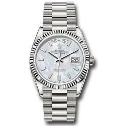  *Pre-Owned* Rolex White Gold Day-Date 36 Watch - Fluted Bezel - White Mother-Of-Pearl Dial - President Bracelet