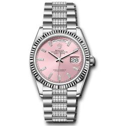  *Pre-Owned* Rolex White Gold Day-Date 36 Watch - Fluted Bezel - Pink Dial - Diamond President Bracelet