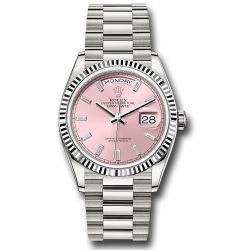  *Pre-Owned* Rolex White Gold Day-Date 36 Watch - Fluted Bezel - Pink Dial - President Bracelet