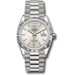  *Pre-Owned* Rolex White Gold Day-Date 36 Watch - Fluted Bezel - Silver Index Dial - President Bracelet
