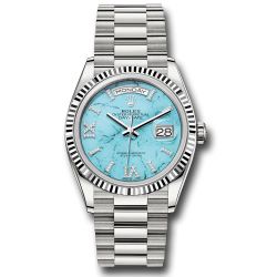  *Pre-Owned* Rolex White Gold Day-Date 36 Watch - Fluted Bezel - Turquoise Diamond Index Roman 9 Dial - President Bracelet