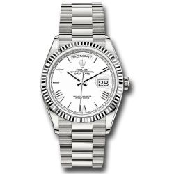 *Pre-Owned* Rolex White Gold Day-Date 36 Watch - Fluted Bezel - White Roman Dial - President Bracelet
