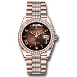  *Pre-Owned* Rolex Everose Gold Day-Date 36 Watch - Diamond Bezel - Brown OmbrÃ© Roman Dial - Diamond President Bracelet