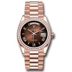  *Pre-Owned* Rolex Everose Gold Day-Date 36 Watch - Diamond Bezel - Brown OmbrÃ© Roman Dial - President Bracelet