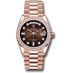  *Pre-Owned* Rolex Everose Gold Day-Date 36 Watch - Diamond Bezel - Brown OmbreÂ´ Diamond Dial - President Bracelet