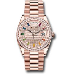  *Pre-Owned* Rolex Everose Gold Day-Date 36 Watch - Diamond Bezel - Diamond-Paved Dial - President Bracelet