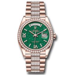  *Pre-Owned* Rolex Everose Gold Day-Date 36 Watch - Diamond Bezel - Green Aventurine Diamond Index Roman 9 Dial - Diamond President Bracelet