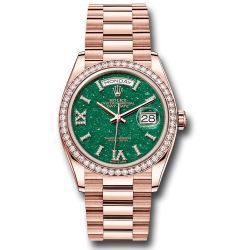 *Pre-Owned* Rolex Everose Gold Day-Date 36 Watch - Diamond Bezel - Green Aventurine Diamond Index Roman 9 Dial - President Bracelet