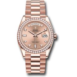  *Pre-Owned* Rolex Everose Gold Day-Date 36 Watch - Diamond Bezel - RosÃ© Diamond Dial - President Bracelet