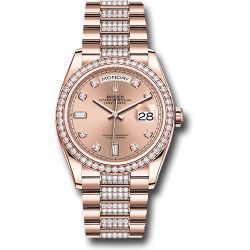 *Pre-Owned* Rolex Everose Gold Day-Date 36 Watch - Diamond Bezel - RosÃ© Diamond Dial - Diamond President Bracelet
