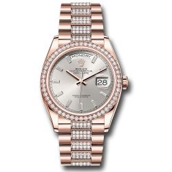  *Pre-Owned* Rolex Everose Gold Day-Date 36 Watch - Diamond Bezel - Silver Dial - Diamond President Bracelet