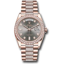  *Pre-Owned* Rolex Everose Gold Day-Date 36 Watch - Diamond Bezel - Slate Diamond Dial - Diamond President Bracelet