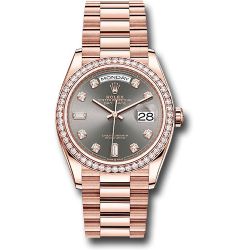  *Pre-Owned* Rolex Everose Gold Day-Date 36 Watch - Diamond Bezel - Slate Diamond Dial - President Bracelet