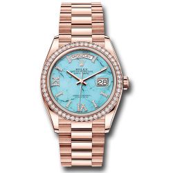  *Pre-Owned* Rolex Everose Gold Day-Date 36 Watch - Diamond Bezel - Turquoise Diamond Index Roman 9 Dial - President Bracelet