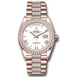  *Pre-Owned* Rolex Everose Gold Day-Date 36 Watch - Diamond Bezel - White Roman Dial - Diamond President Bracelet