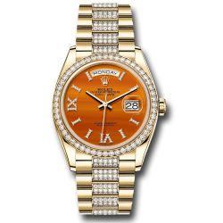  *Pre-Owned* Rolex Yellow Gold Day-Date 36 Watch - Diamond Bezel - Carnelian Diamond Index Roman 9 Dial - Diamond President Bracelet